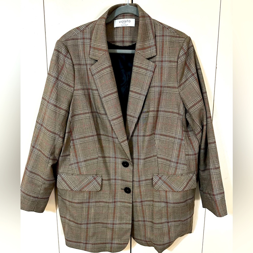 Violeta by Mango Plaid Boyfriend Blazer